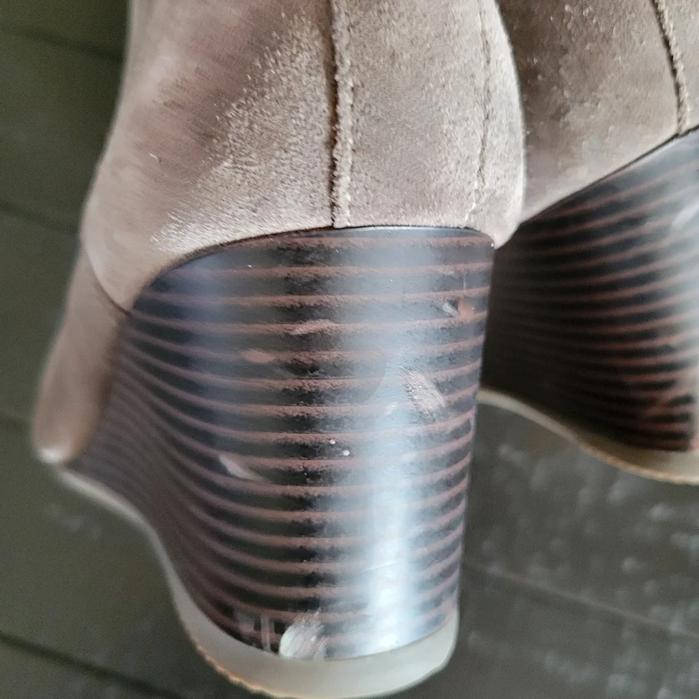 Vionic Grey Suede- Paloma- Wedge Stacked Heels Ankle Boots (10)